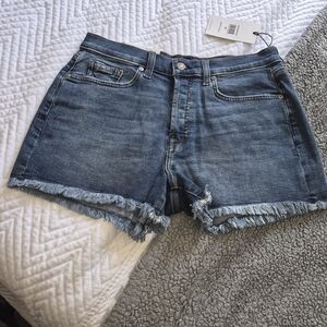 7 For All Mankind Blue Distressed Jean Shorts